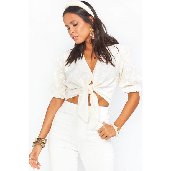 Show Me Your MuMu Tops - SHOW ME YOUR MUMU kimmy white short sleeve tie crop top XS